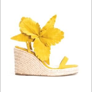 Cecelia Wedge Sandals Lily Platform Open Toe Wrap Around Ankle Strap Yellow 7